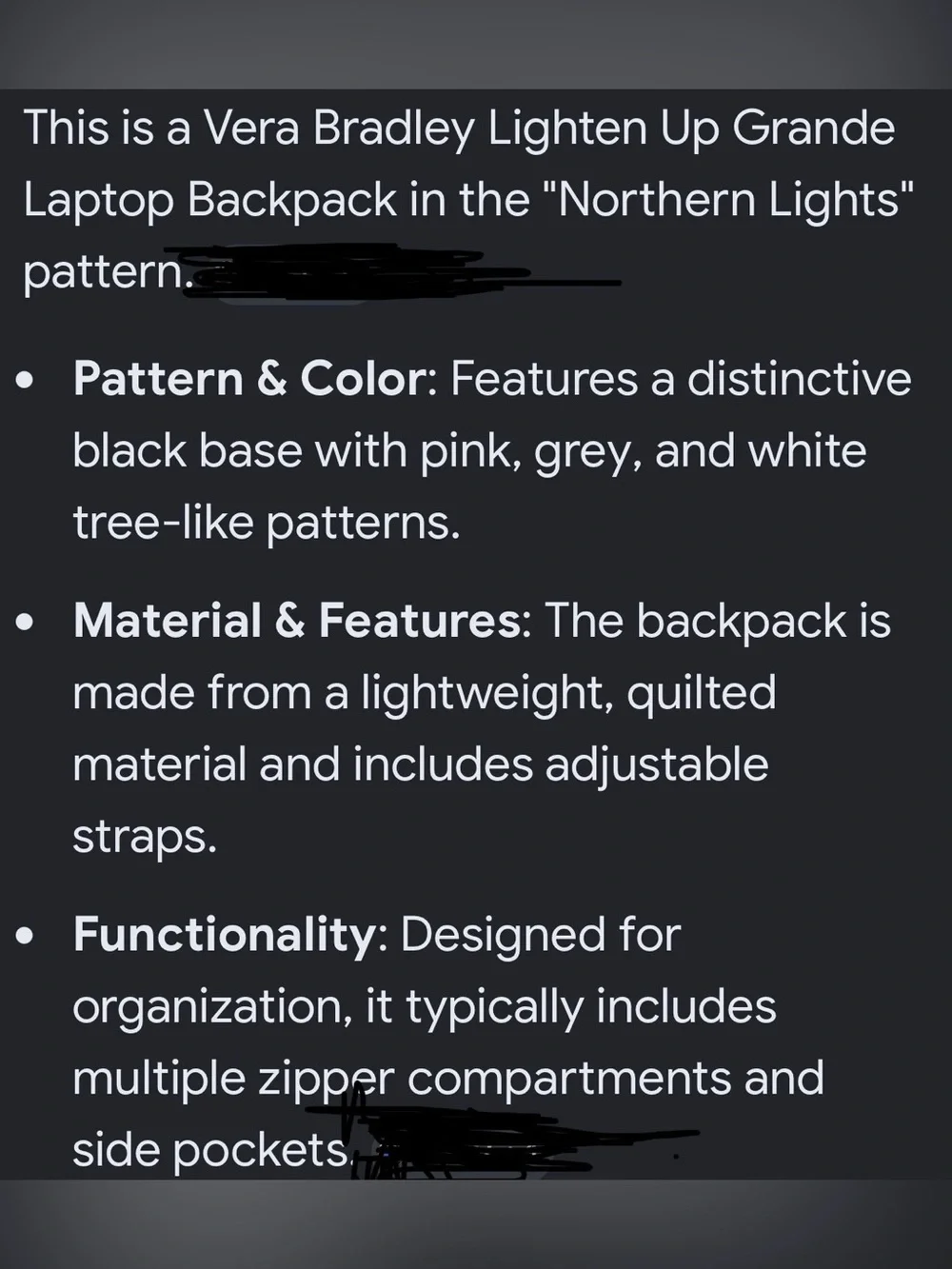- Vera Bradley Black Laptop Backpack in Lighten Up Grande Print
